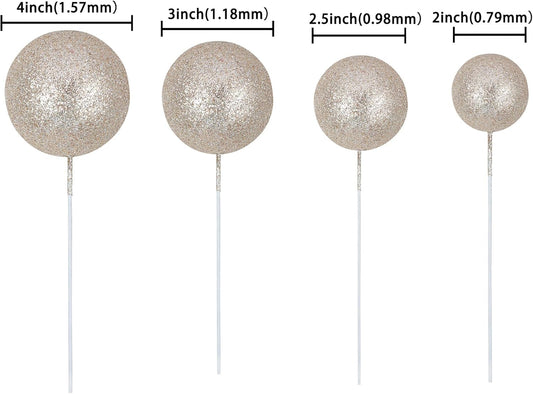 30Pcs Glitter Balls Cake Topper Mini Balloons Cake Toppers Foam Ball Cake Decorations Balloon Cake Topper Ball Shaped Cake Insert Topper Baby Shower Wedding Anniversary Party Supplies Champagne Gold