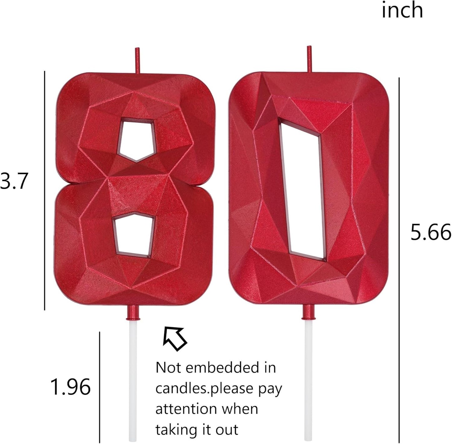 DERVENTA Large Birthday Candle Number 3D Red 3.7 inch Party Celebration Anniversary Decoration Cake Topper 1 Piece (Number 80 Red)