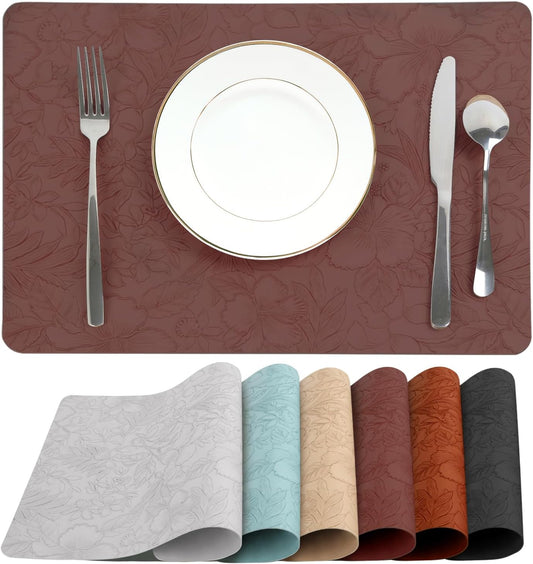 SolaraDawn Faux Leather Placemats Set of 4 Dark Burgundy for Christmas & Valentine's Day, 17" × 12" Waterproof & Heat-Resistant Dining Place Mats, Easy Wash Clean, Wipeable & Anti-Slip Table Mats