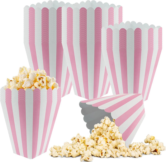 50 Pcs Pink Popcorn Boxes Mini Paper Popcorn Box Cardboard Container for Party Disposable Snack Candy for Movie Nights Birthday Wedding (Pink,White)