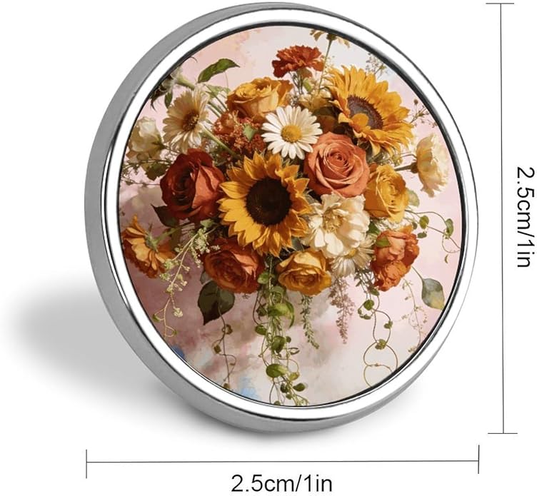 1PCS Boho Floral Decoration Brooches,Round Badge 1in,Round Metal Pinback Badge for Celebration Activity Party Favor Supplies Clothe Bag Accessories