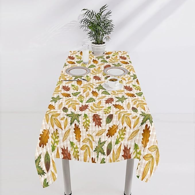 YCness Autumn Maple Leaves Tablecloth, Thanksgiving Autumn Harvest Watercolor Ginkgo Biloba Abstract Geometry Leaves Table Cover for Party Picnic Dinner Decor 60x90 Inch Rectangle
