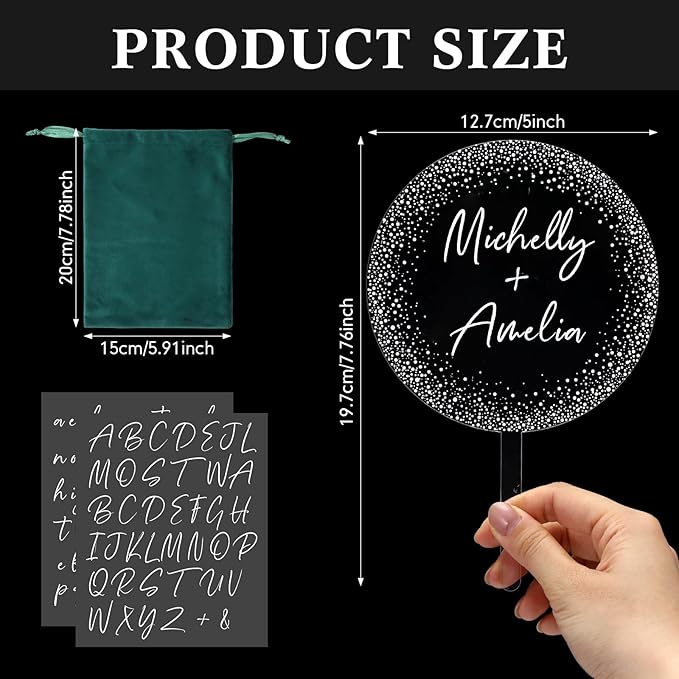 Weysat Personalized Acrylic Cake Topper with Transfer Letter Stickers, DIY Birthday Wedding Engagement Cake Topper for DIY Mr & Mrs Decorations Wedding Bridal Shower Bachelorette