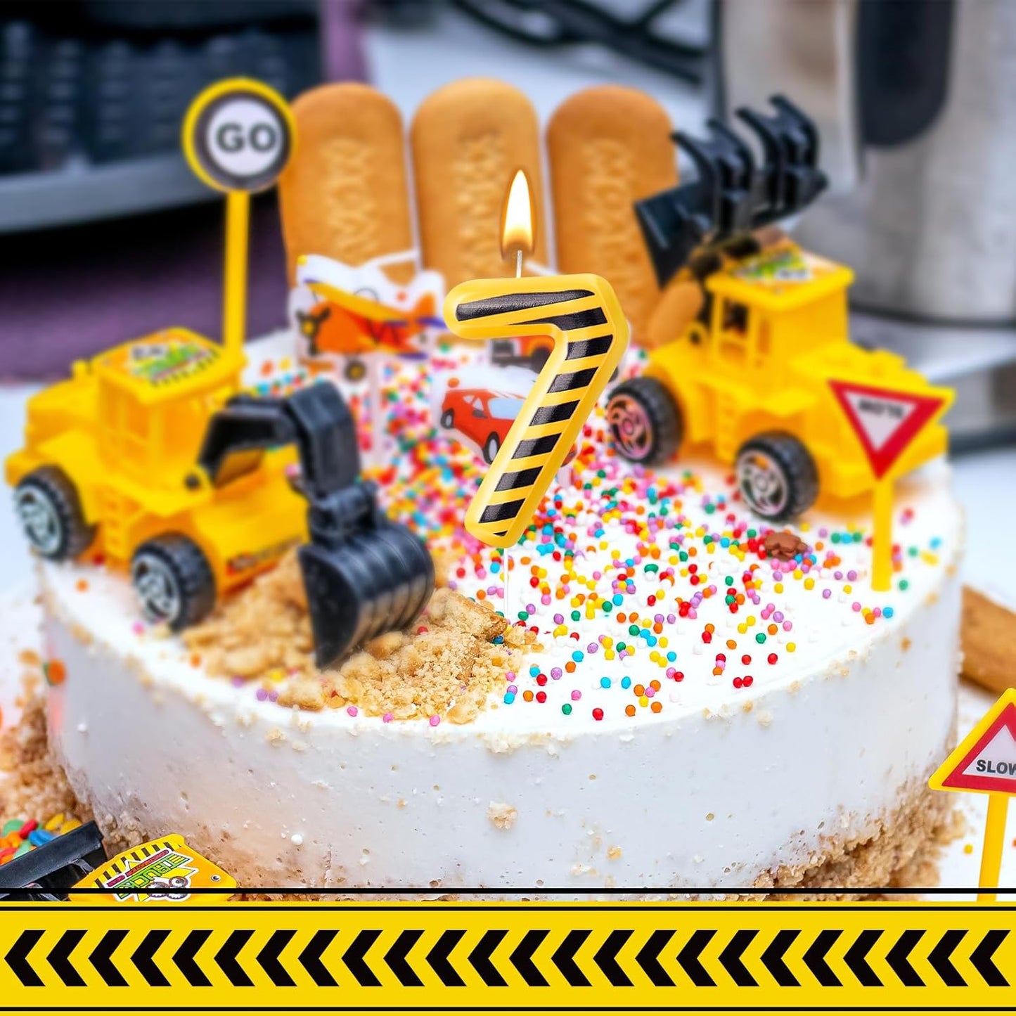 Construction Themed Birthday Candles Number 7 Candle Birthday Party Decoration Cake Topper for Construction Party Decoration Theme Party Supplies (Number 7)