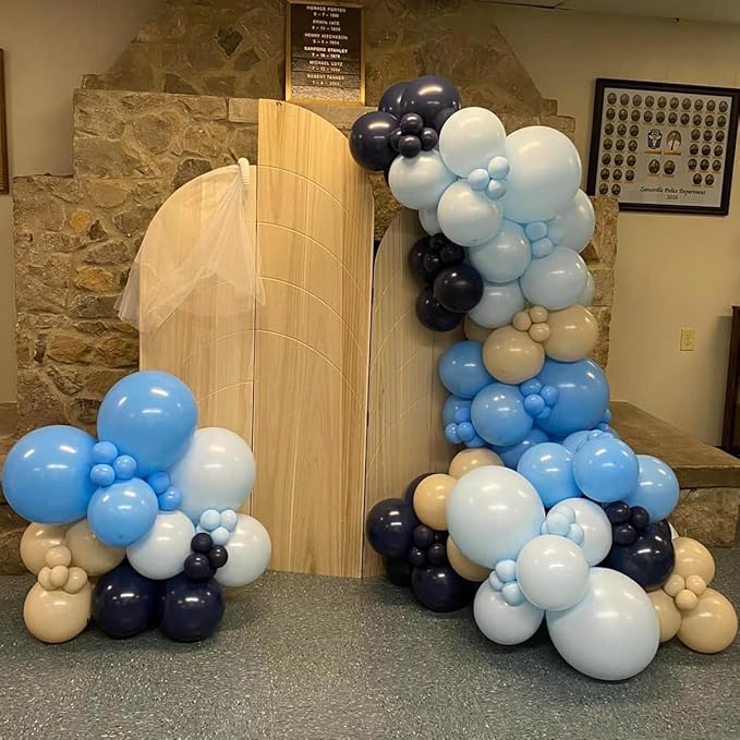 MEBAY Blue Balloon Arch Kit, 147 Pcs Metallic Macaron Light Navy Blue Balloons Garland with Confetti for Baby Shower Birthday Wedding Ocean Themed Party Decoration