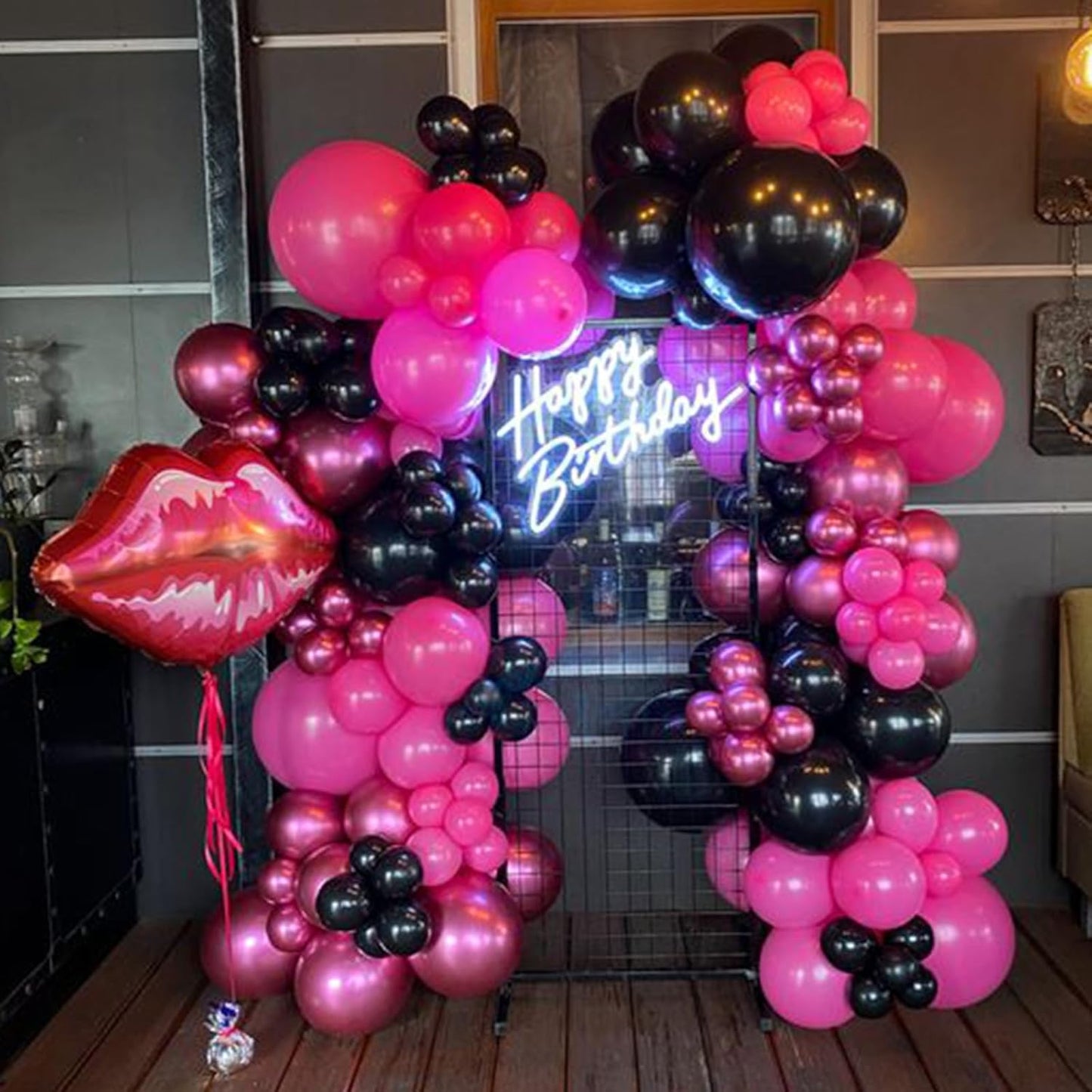 Pink and Black Balloons, 60PCS 12 Inch Hot Pink and Black Balloon Rose Gold Confetti Balloons for Hot Girls Women Birthday Party Baby Bridal Shower Party Decorations