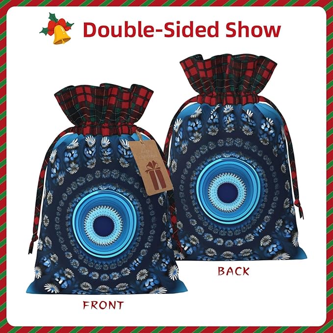 PULaif Blue Mini Flower Swirl Christmas Drawstring Gift Bags, Large Size Christmas Bags For Gifts Party Favors, Xmas Gift Bags
