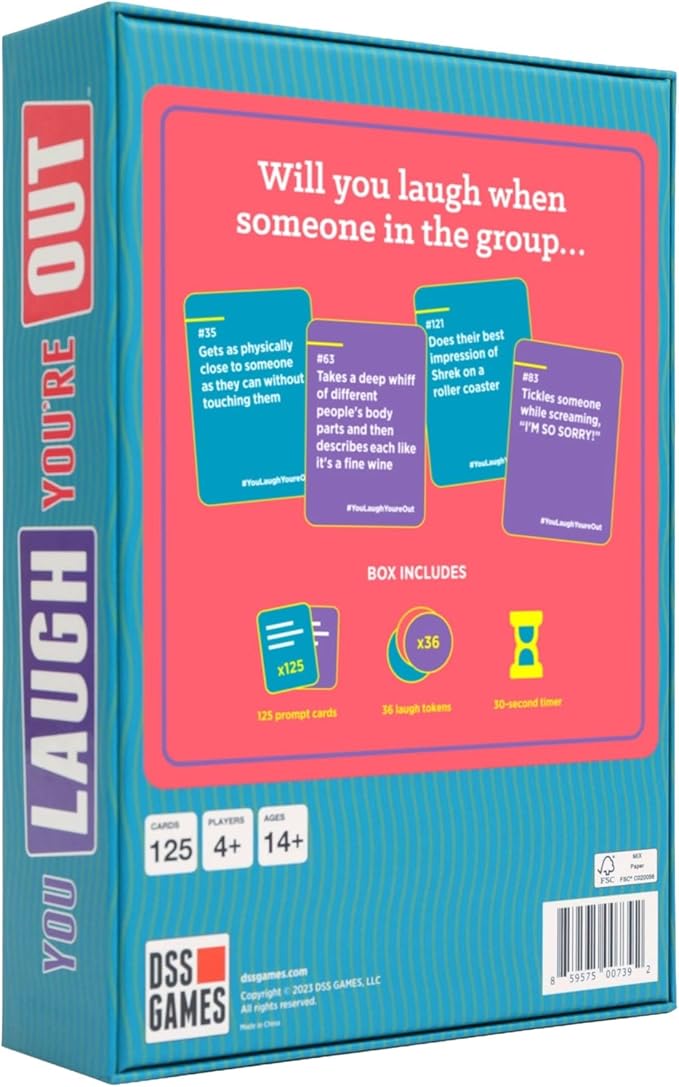 DSS Games You Laugh You're Out [Try Not to Laugh Family Card Game for Adults & Teens | Party Game | 125 Prompt Fun Cards for Family Nights & Parties | Ages 14+]