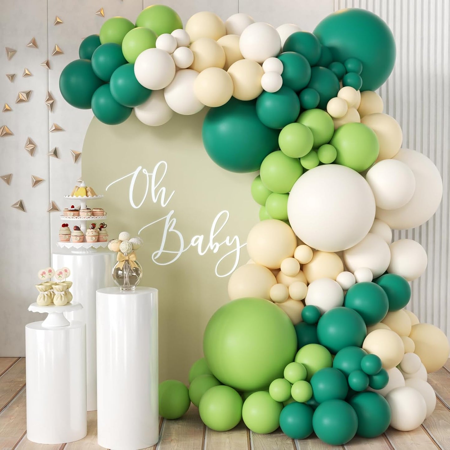 Dusty Green White Balloon Arch Garland Kit, 166Pcs Dark Mint Green Ivory White Balloons for Birthday Baby Shower Anniversary Jungle Safari Party Decorations