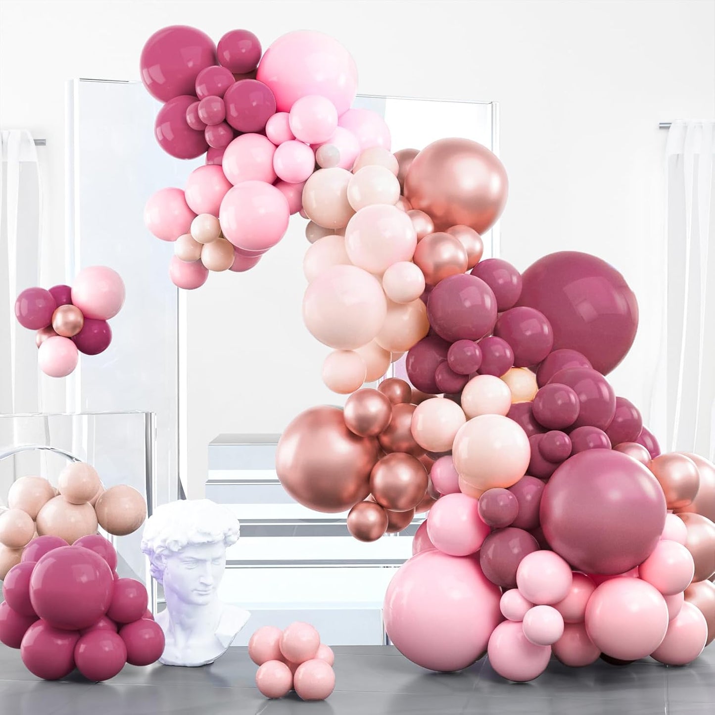 PartyWoo Dusty Pink Balloon Arch Kit Garland 100 pcs Shades of Pink and Dusty Rose Balloons Different Sizes of 18 12 10 5 Inch for Valentine's Day Bridal Shower Wedding Anniversary Party Decorations
