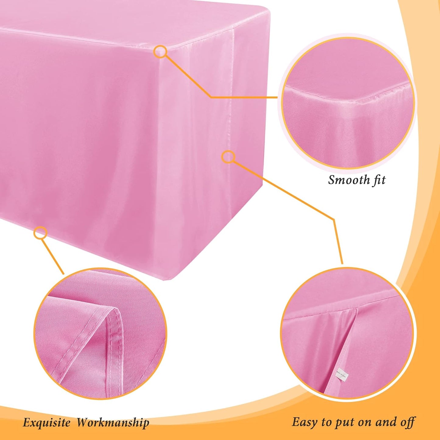 Obstal 2 Pack Table Clothes for 8 Foot Rectangle Tables - Water Resistant Washable Fabric Polyester Rectangle Table Cover Protector for Wedding, Banquet and Trade Shows, 96L x 30W Inches, Pink