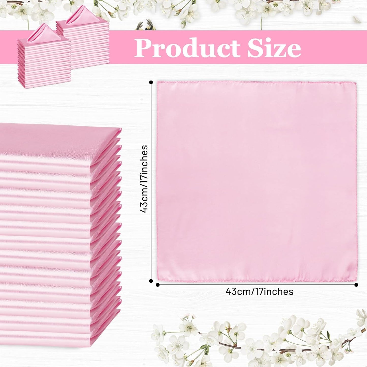 Bailarina 40 Pack Pink Satin Napkins,17x17 Inches Wedding Napkins Square Soft Silky Table Napkins Bulk Decorative Elegant Cloth Napkin for Party Decoration, Banquet,Wedding,Graduation