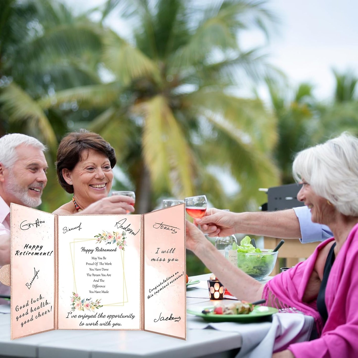 Holkcog Retirement Rose Gold Guest Book Alternative Decorations for Women, Rose Gold Happy Retirement Party Decorations, Signature Certificate or Retired Gifts for Women