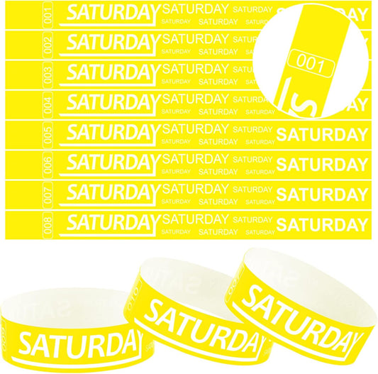 Henoyso 600 Pcs Saturday Paper Wristbands Event Admission Paper Bracelets Numbered Waterproof Party Armbands for Events Day of The Week(Yellow)