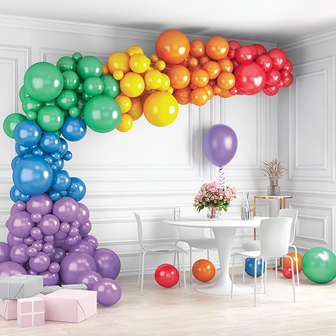 HOUSE OF PARTY Rainbow Balloon Arch Kit -135 Pcs Colorful Pride Balloons Included for Balloon Garland, Arch, and Fiesta Decorations for Easter Party, Baby Girl Birthday and valentines decor