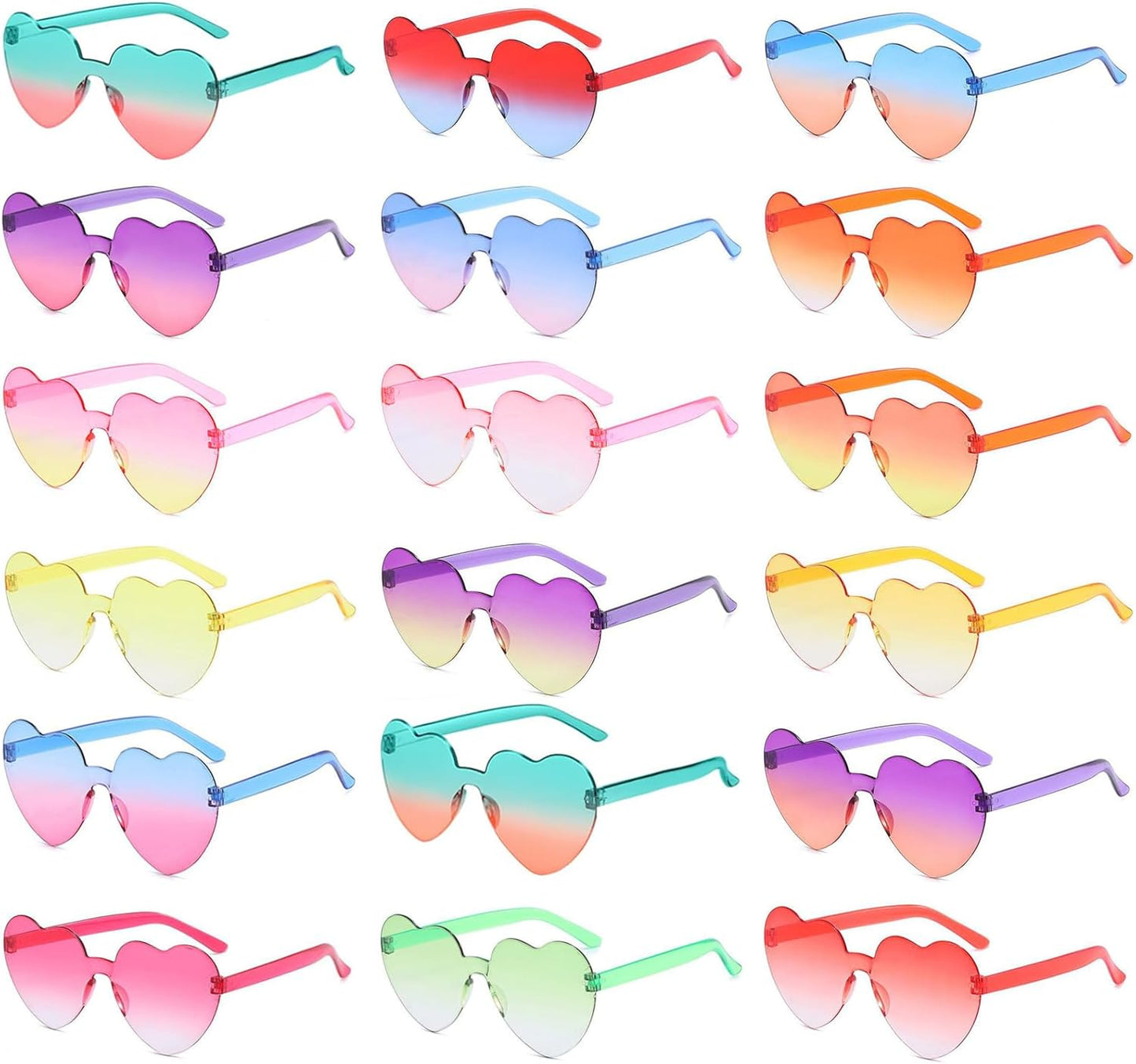 18 Heart Shape Rimless Sunglasses Transparent Candy Color Party Glasses Colored Eyewear for Women