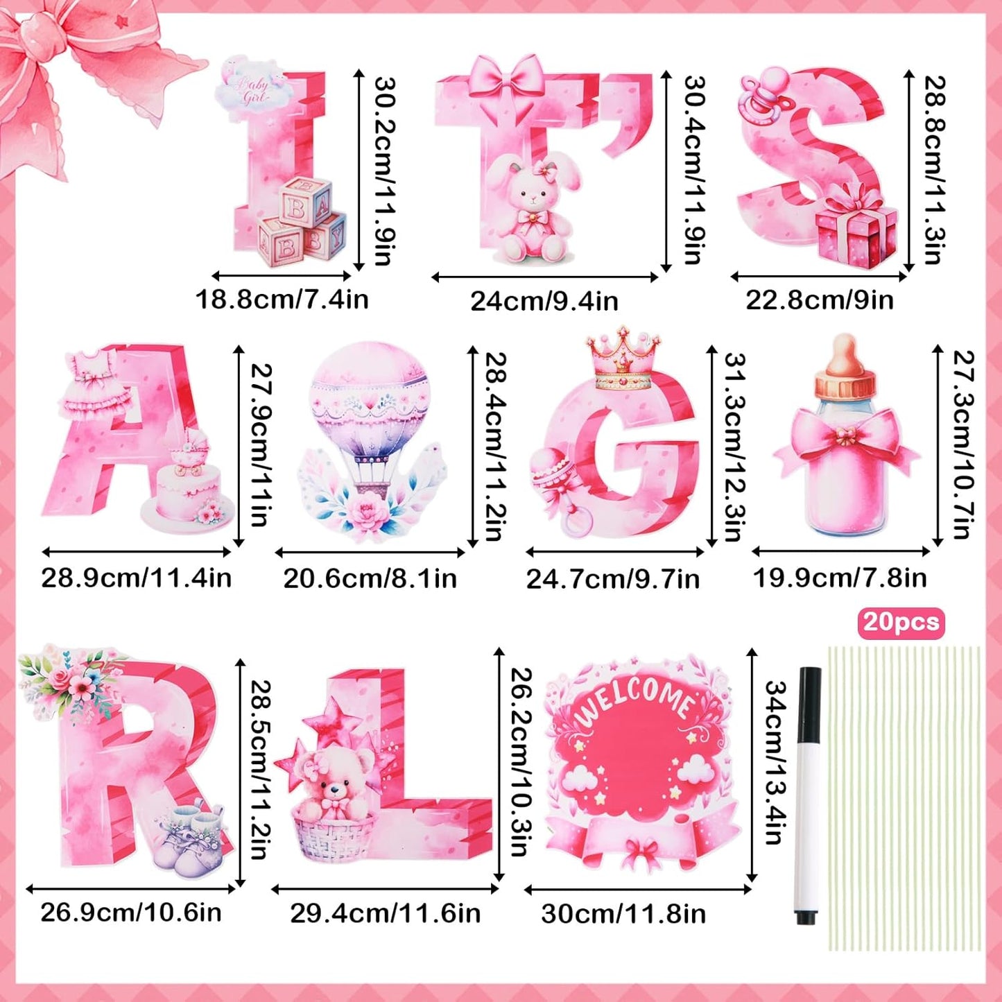 EASY JOY 10PCS Its A Girl Yard Signs with Stakes Pink It's A Girl Baby Shower Yard Sign for Gender Reveal Outdoor Garden Lawn Party