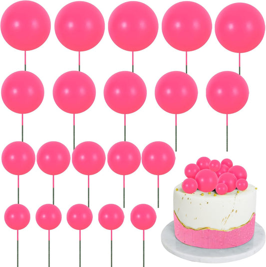 BEISHIDA 20 PCS Hot Pink Mini Ball Cake Toppers Foam Cake Balls Decoration Supplies for Happy Birthday Anniversary Wedding Baby Shower Graduation Christmas Valentines Cake Decorations