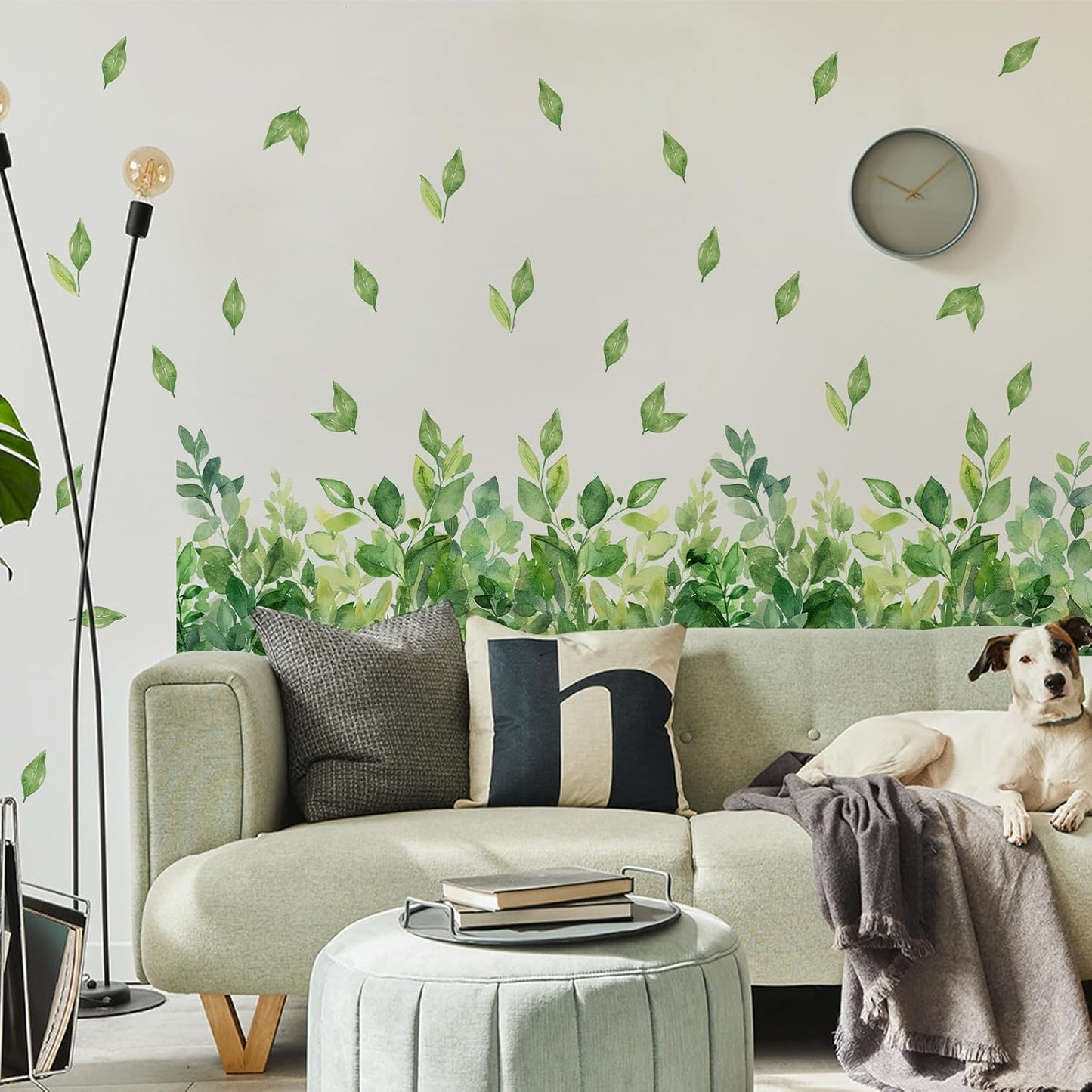 3 Pieces Green Leaves Wall Decals Vinyl Green Vines Wall Stickers Removable Art Murals Peel and Stick Leaves Decor for Girls Bedroom Living Room Nursery