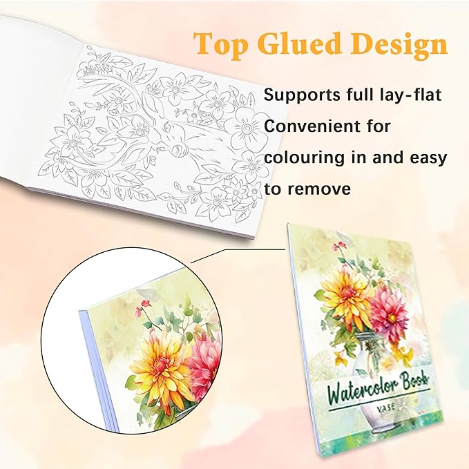 Kalysky 8.5 * 11" Watercolor Workbook,3 Watercolor Coloring Books for Adults,Water Color Book kit for Adults Beginner,160GSM Cold Press Textured Thick Paper