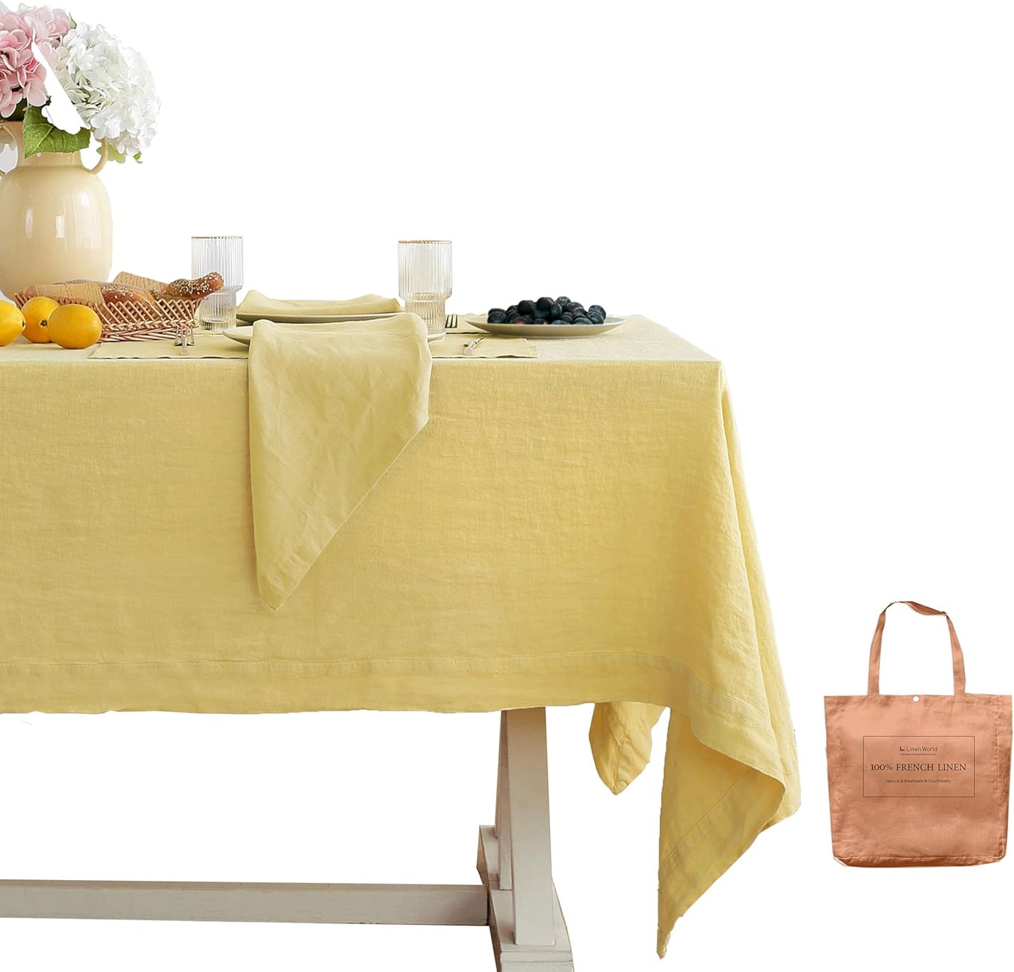 Linen World Vintage Tablecloths 55x55 Inch,100% French Linen Tablecloth,Classic Vintage Washed Table Cloths for Kitchen,Outdoor,Weddings,Decorative Thanksgiving Christmas,Mellow Yellow