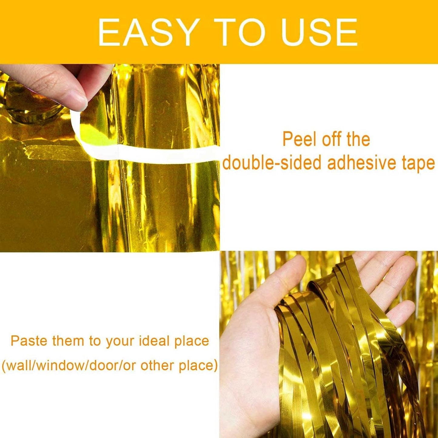 4 Pack Gold Foil Fringe Curtain Backdrop, 3.28Ft x 6.56Ft Metallic Tinsel Foil Fringe Streamers Curtains for Photo Booth, Wedding, Thanksgiving, Birthday, Christmas, Halloween Party Decoration