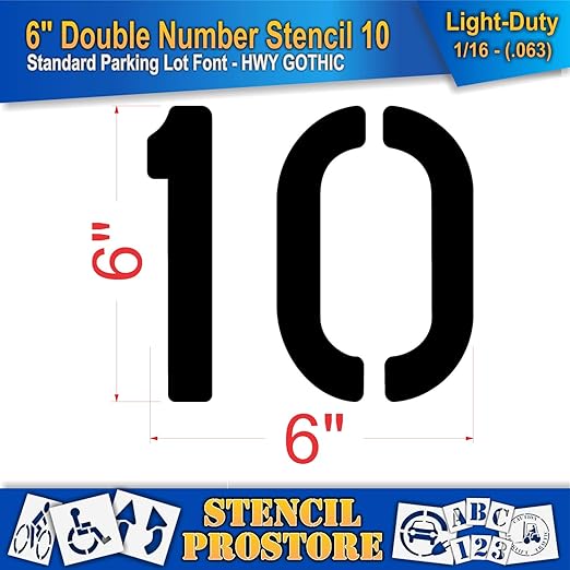 Pavement, Curb, and WheelStop Stencils - 6 inch Double Number Stencil - (10) - 6" x 6" x 1/16" (63 mil) - Light-Duty