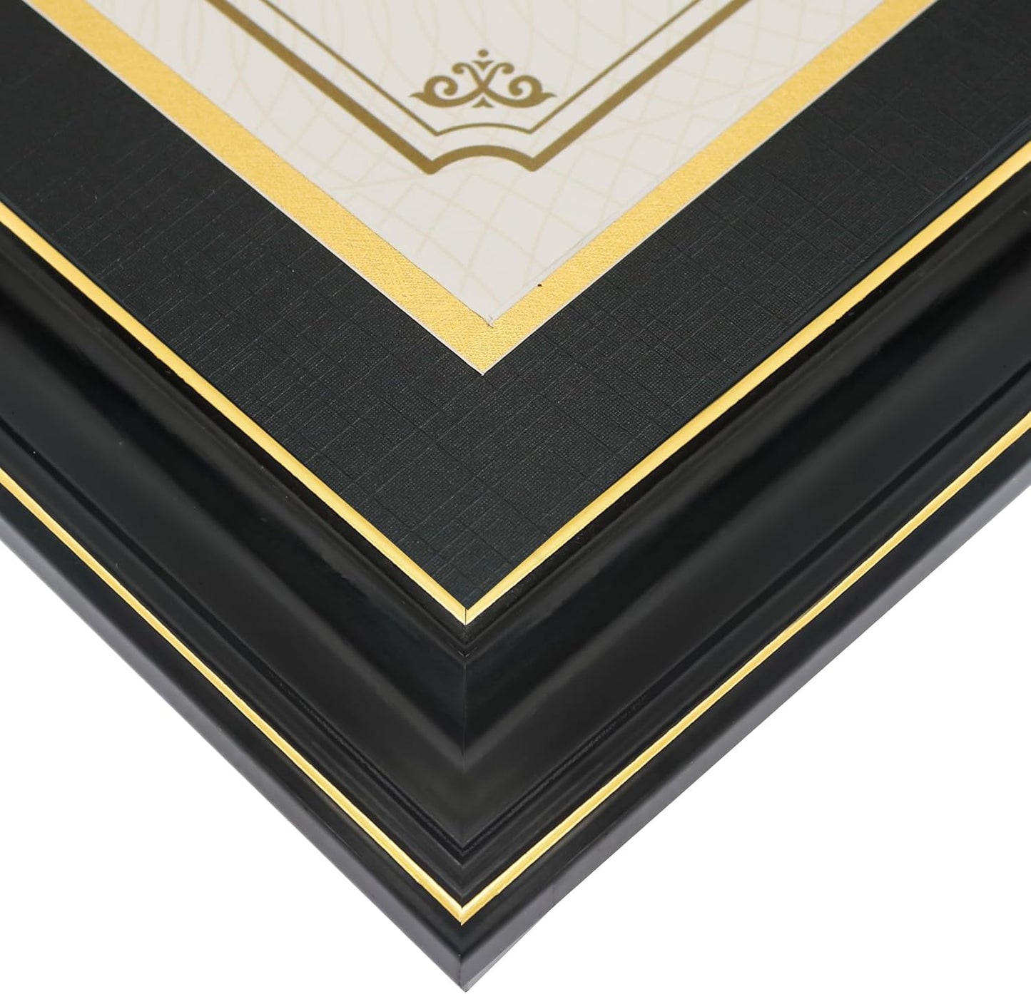 GraduationMall 11x19 Black Diploma and Photo Frame for 8.5x11 Certificate,5x7 Picture,Tempered Glass,Black over Gold Double Mat
