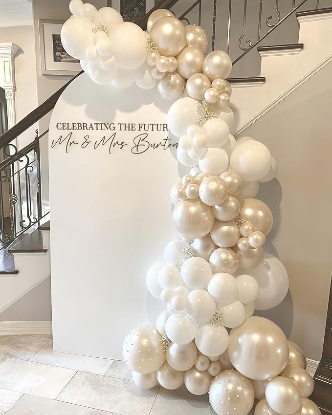 Pearl White Balloon Arch Kit - 126Pcs Different Sizes Double Stuffed Pearl White and Clear Balloons Garland Kit for Wedding Bridal Shower Engagement Birthday Baby Shower Party Decorations