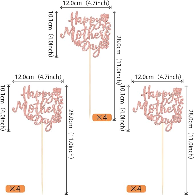 12 PCS Happy Mother's Day Centerpiece Sticks Double Sided Glitter Rose Love Best Mom Centerpieces for Happy Mother's Day Theme Table Flower Decorations Women Birthday Party Supplies Rose Gold