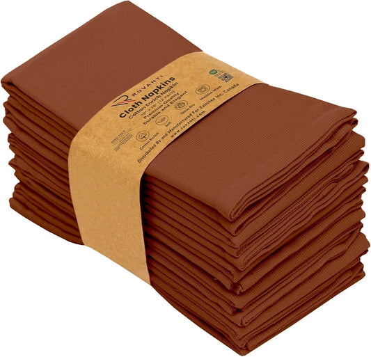 Ruvanti Cloth Napkins Set of 12, 18x18 Inch, Soft & Absorbent Cotton Enrich Dinner Napkins for Hotel, Wedding Parties, Napkins Everyday - Rust