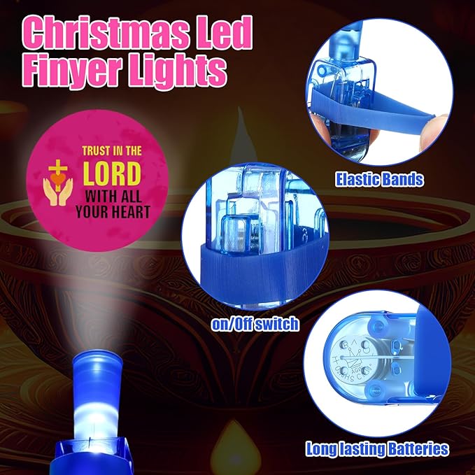 Tuanse 96 Pcs Christmas Christian Finger Lights Gifts Bulk Christian Bible Jesus Church Finger Flashlights Glow in the Dark Religious Inspirational Party Favors for Kids Christmas Easter Gifts