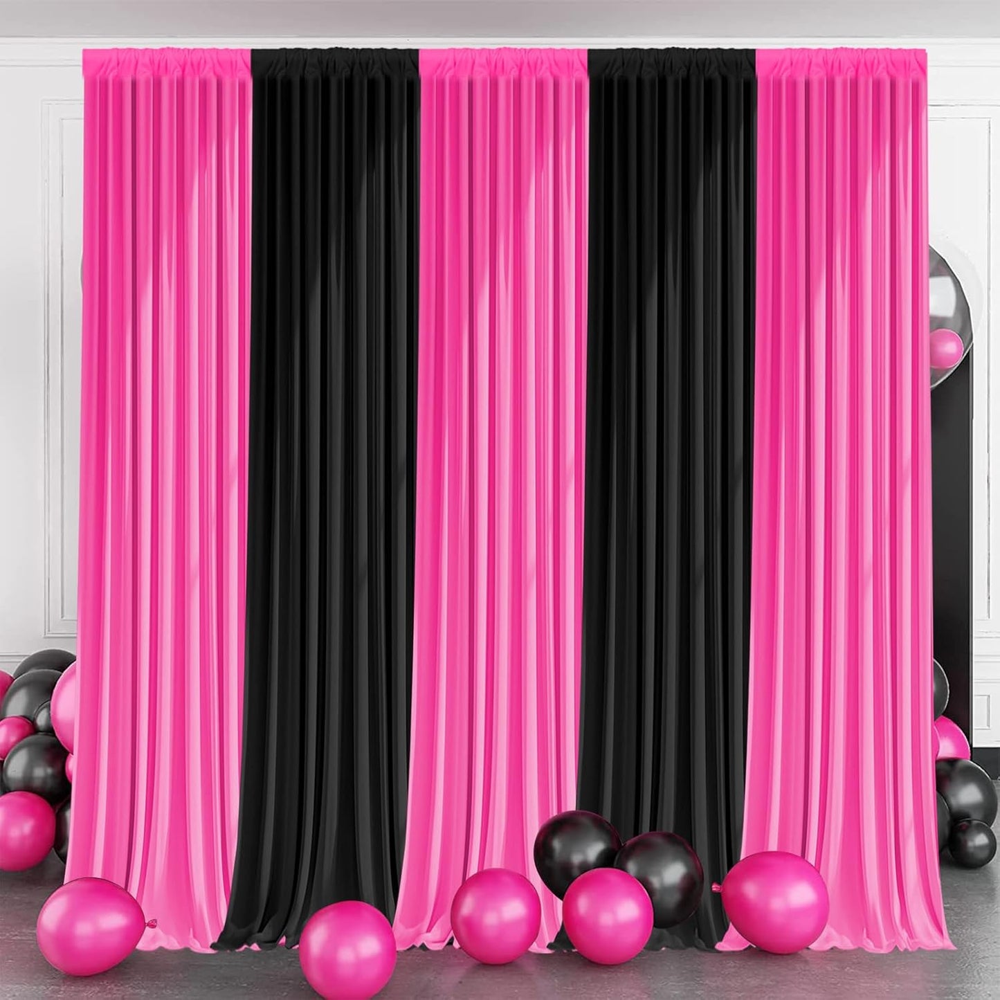 Party Backdrop Curtain -10×10ft Black & Pink Background Decor for Birthdays, Baby Showers, Home Parties,Easy to Set up, Durable Photo Booth Wall Decoration for Adults & Kids