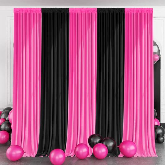 Party Backdrop Curtain -10×10ft Black & Pink Background Decor for Birthdays, Baby Showers, Home Parties,Easy to Set up, Durable Photo Booth Wall Decoration for Adults & Kids