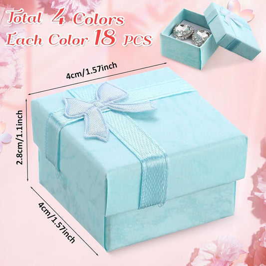 72 Pcs Ring Boxes 1.6 x 1.6 In Hard Cardboard Jewelry Box with Ribbon Bow Small Jewelry Gift Cases for Small Business(Stylish Color)