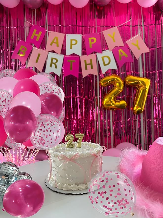 Hot Pink and Pink Balloons Set, 60 Packs 12 Inch Metal Hot Pink Latex Balloons with Confetti Balloon for Girls Women Baby Shower Princess Wedding Valentine's Day Party Birthday Decorations