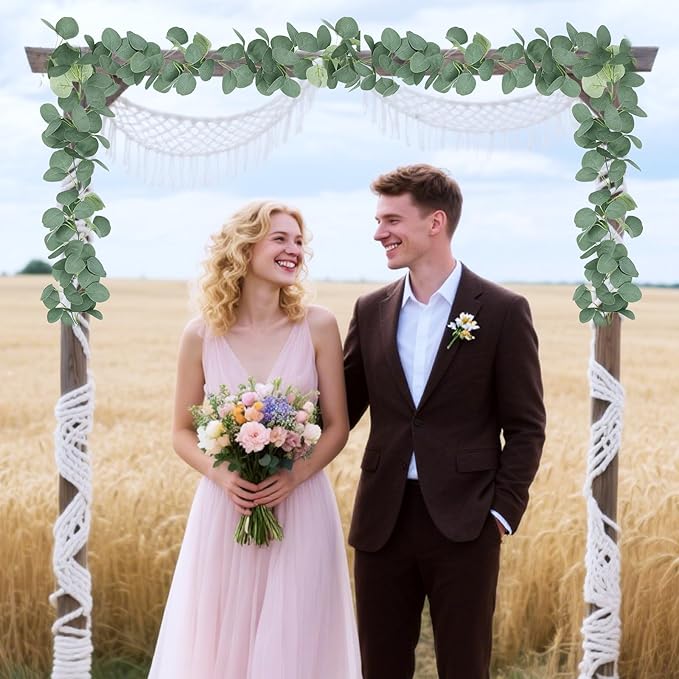 2Pack Artificial Eucalyptus Garlands, 5.9FT Faux Eucalyptus Vines Green Leaf Garland, Hanging Greenery Garland for Table Wedding Fireplace Mantel Decor (Leaf)