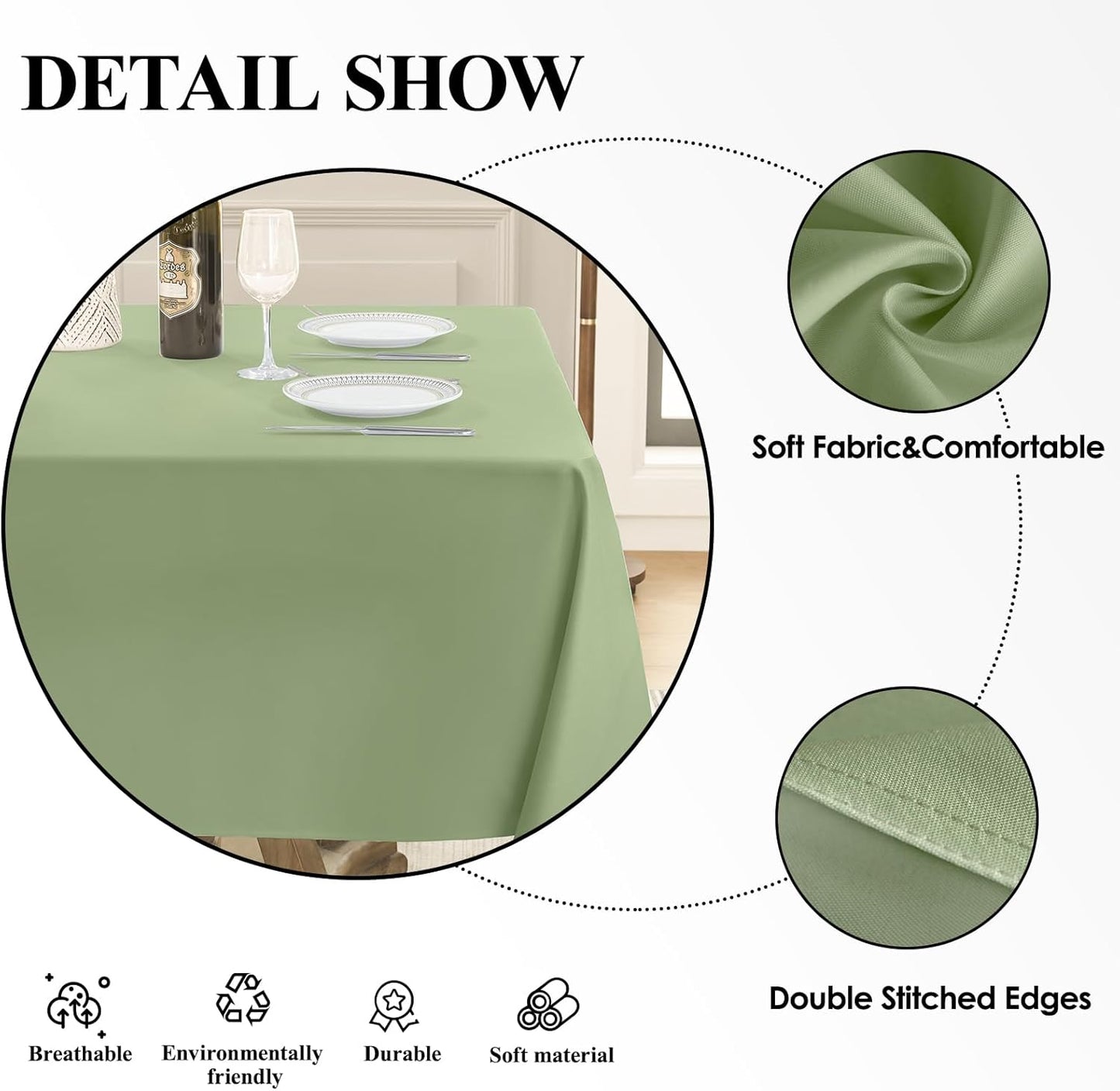 Square Tablecloth 52 x 52 Inch Sage Green Tablecloths Stain-Wrinkle Resistant Washable Polyester Table Cloths for Holiday, Buffet Parties, and Weddinge 2pack
