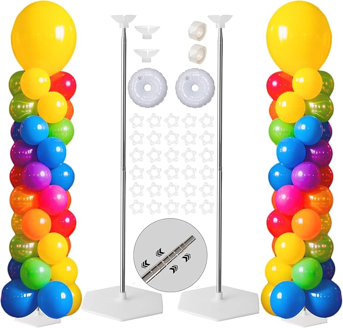Tamodan Adjustable balloon column kit set of 2, 78 Inch balloon tower Reusable Metal Telescopic Design，balloons tower stand for Weddings, Birthdays, Baby Showers & Graduation Events