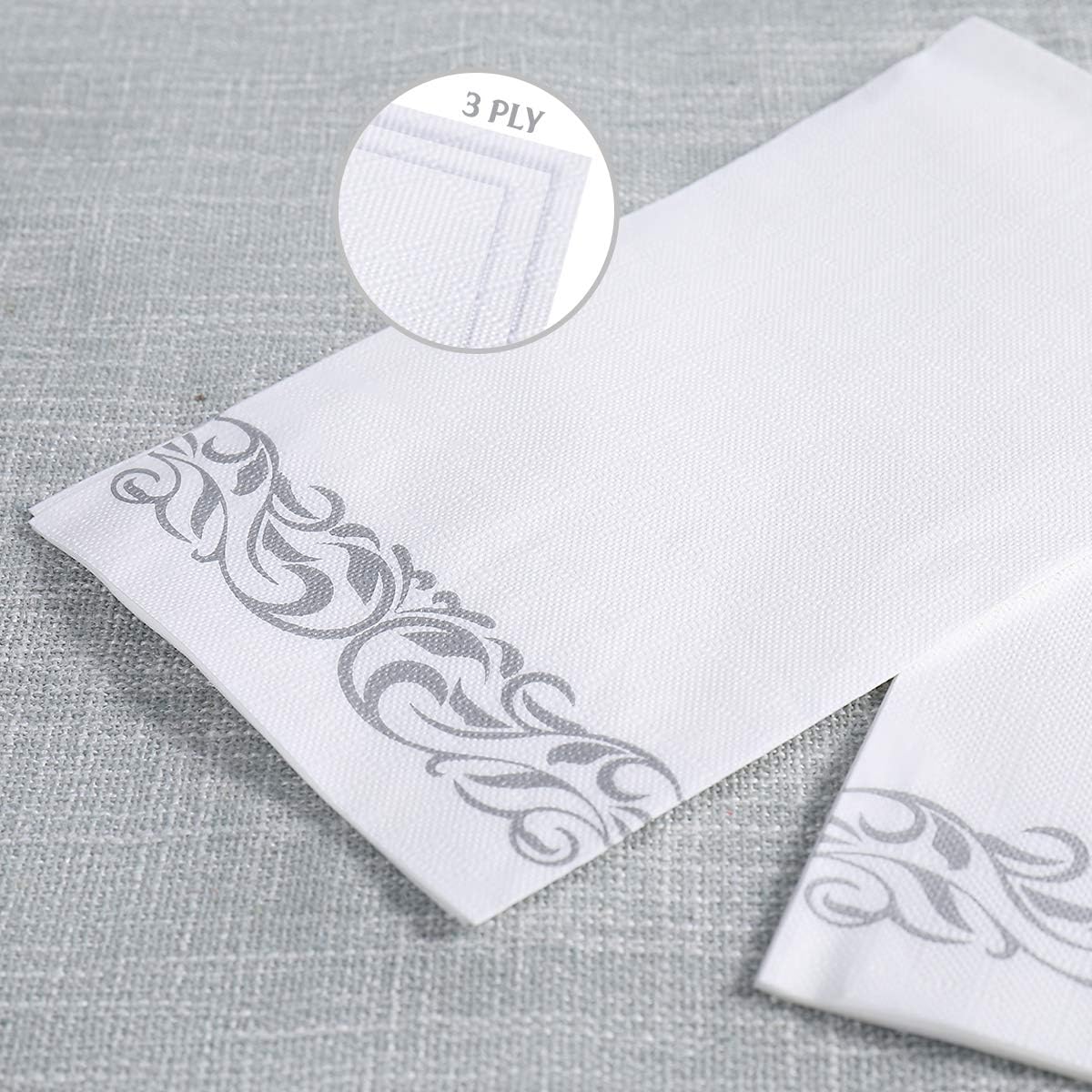 Vplus 600 Pack Paper Napkins Guest Towels Disposable Premium Quality 3-ply Dinner Napkins Disposable Soft, Absorbent, for Kitchen, Wedding, Parties, Dinners or Events(Silver)