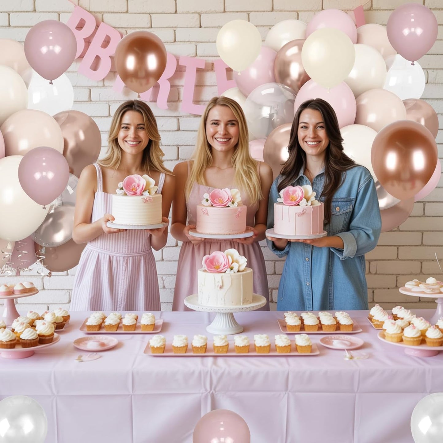 Dusty Pink White Balloons Pale Pink Beige Gold Balloon 12inch Metallic Champagne Balloons Girls Women Birthday Party Decorations Ivory Latex Helium Balloon for Arch Boho Bridal Baby Shower Christening