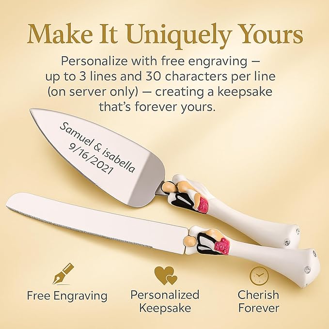 GIFTS INFINITY® Personalized Wedding Cake Server And Knife Free Engraving Bride And Groom - Valentine's Day Gift