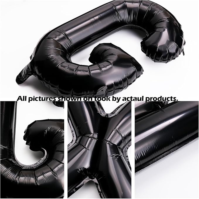 [52 PCS] 16" Foil Black Letter Balloons 2 Sets of A-Z, Mylar Aluminum Hanging Alphabet for Graduation New Year eve Birthday Party Decorations