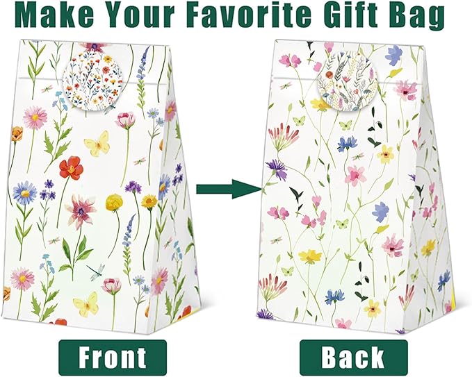 24 Pcs Wildfloral Goodie Bags with Stickers,Welcome Bags for Wedding Hotel Guests Themed Decorations Birthday Party Favor Bags,Vintage Wildfloral Party Gift Bags for Birthday Wedding Party