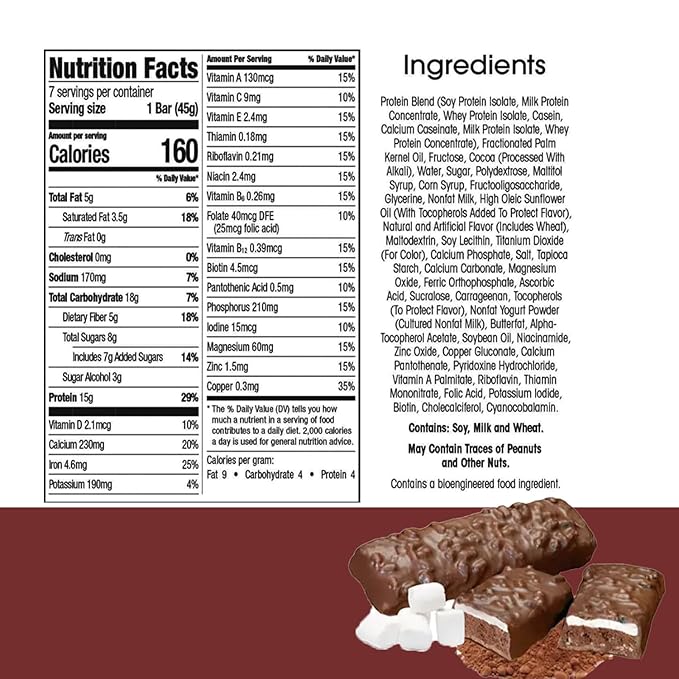 BestMed - High Protein Nutrition Bar - Low-Carb, 15g Protein, Low Sugar, High Fiber, Low Calorie, Meal Replacement Bar (Dark Chocolate S'mores, 3 Box - 21 Count)