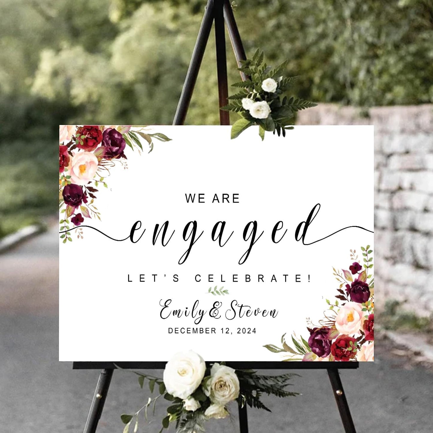 Engagement Welcome Sign, Engagement Decorations, Engagement Sign, We Are Engaged Sign, Wedding Welcome sign, Blush Pink and Burgundy, Engagement Decorations For Outside