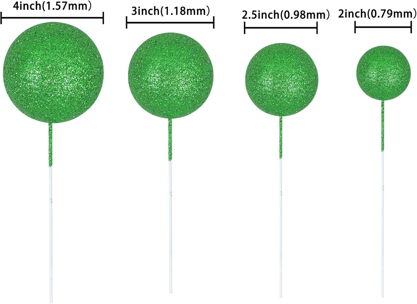 30Pcs Glitter Balls Cake Topper Mini Balloons Cupcake Topper DIY Cake Insert Topper Foam Cake Balls Baking Decoration for Baby Shower Wedding Anniversary Kids Birthday Graduation Party Green