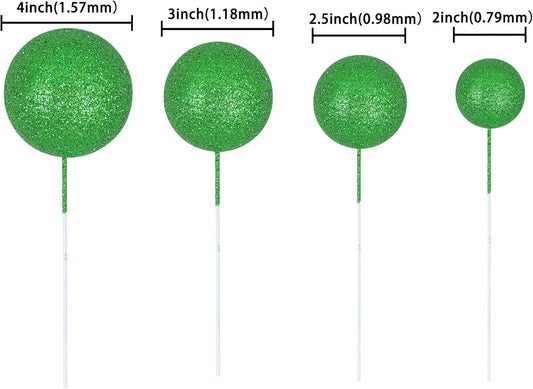 30Pcs Glitter Balls Cake Topper Mini Balloons Cupcake Topper DIY Cake Insert Topper Foam Cake Balls Baking Decoration for Baby Shower Wedding Anniversary Kids Birthday Graduation Party Green