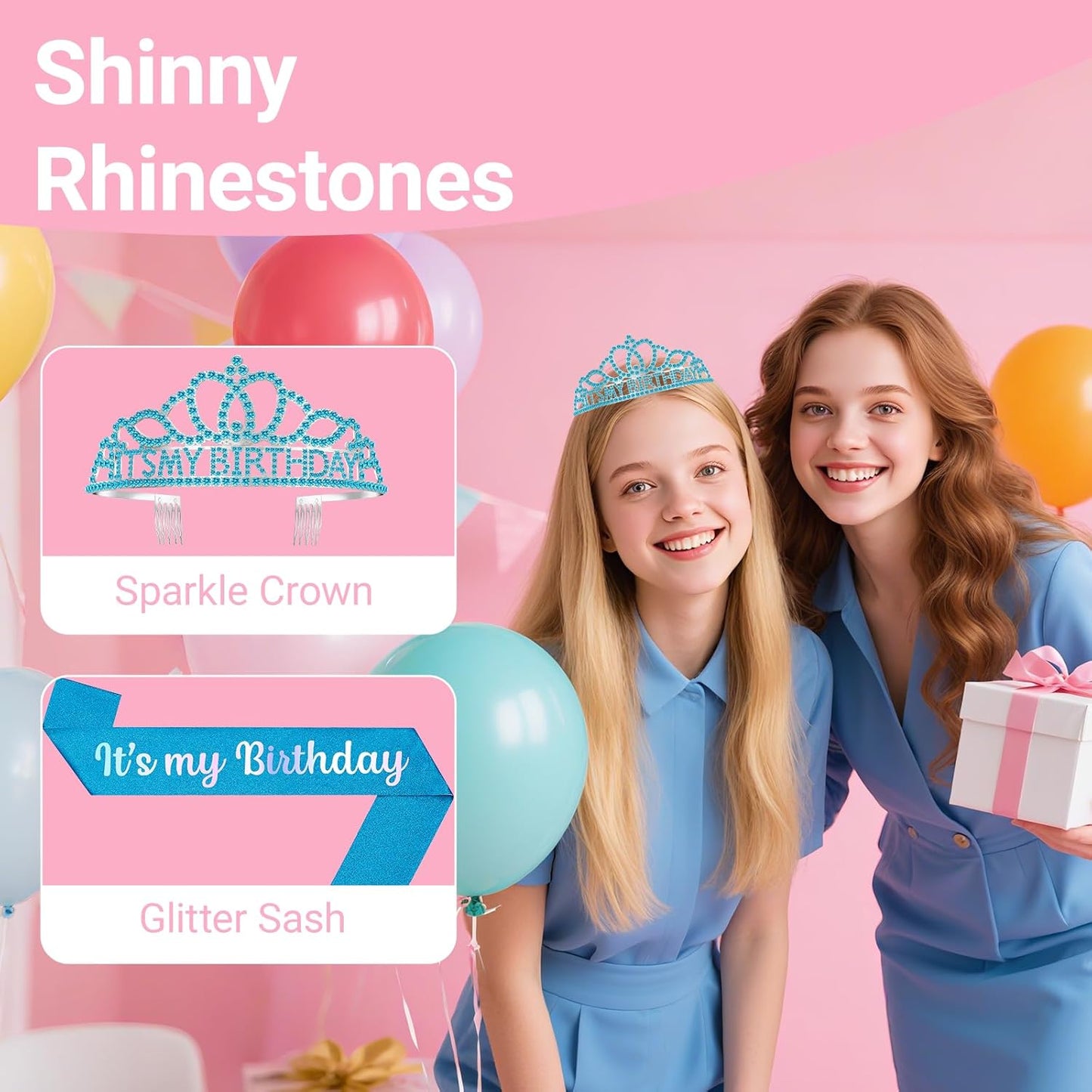 Birthday Tiara and Crown with Sash, Birthday Tiara for Women Party Blue