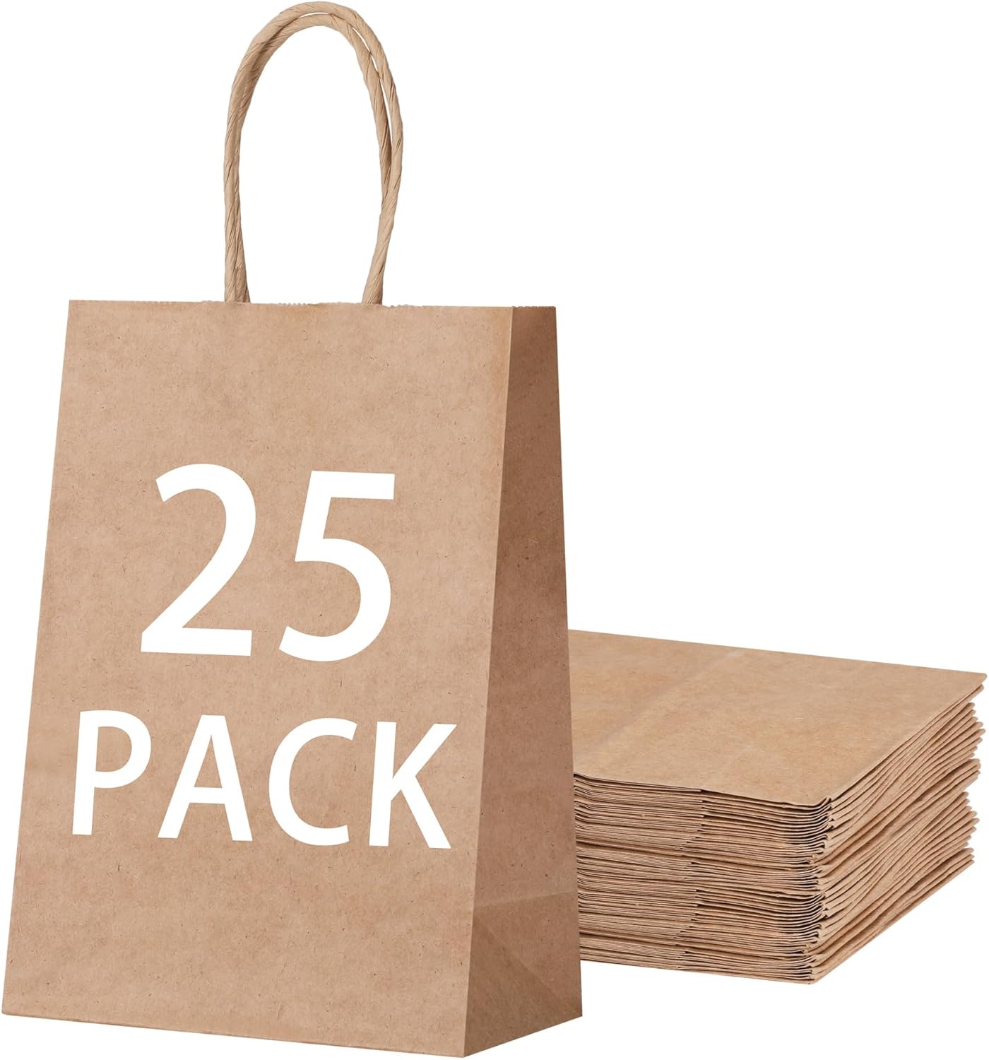 OEMVALATY 25Pcs 5.9x3.2x8.3 Inch Small Brown Paper Bags with Handles Bulk, Gift Wrap Bags Kraft Paper Gift Bags for Birthday Party Favors Grocery Retail Business Shopping Merchandise Goody Craft Bags